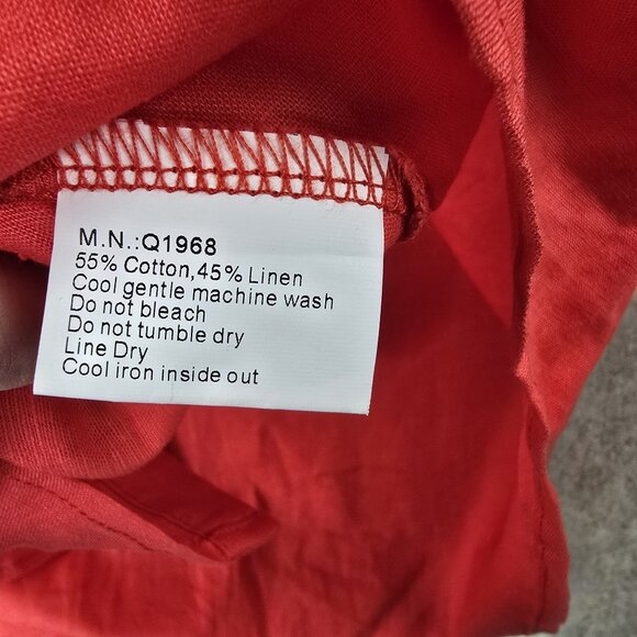 Red Button-Down Embroidered Shirt 2XL Cotton/Linen Blend - Picture 4 of 6